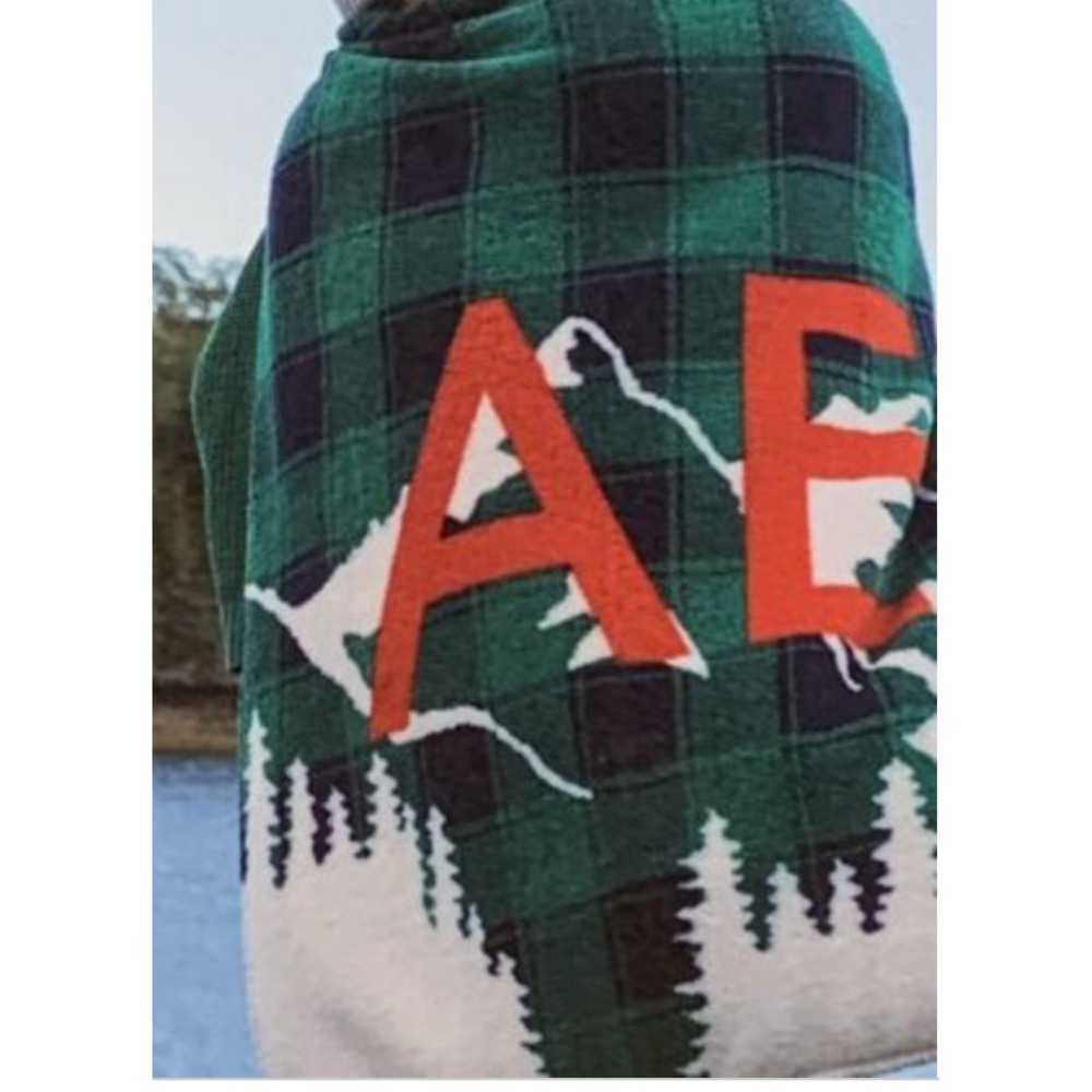 American Eagle Blanket Unisex Green Black Plaid Excellent Mountain Graphic Throw